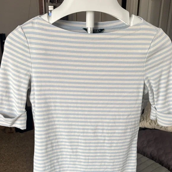 Ralph Lauren Striped White and Light Blue Top SZ S/P - Picture 2 of 4